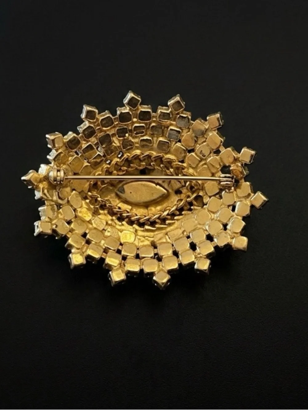 #272 Vintage Milk Glass & Rhinestone Brooch